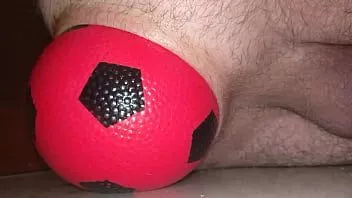 Play Huge 12 cm wide inflatable ball slowly leaving my ass up close.