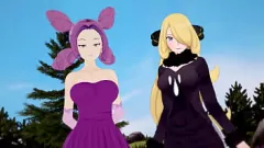Abspielen Pokemon Hentai FFM Dreier mit großen Titten Cynthia & Fantina